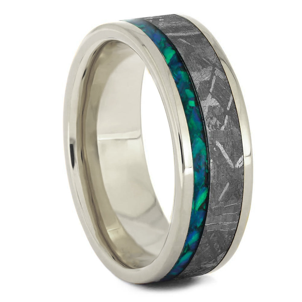 Blue Opal & Meteorite Men's Wedding Band