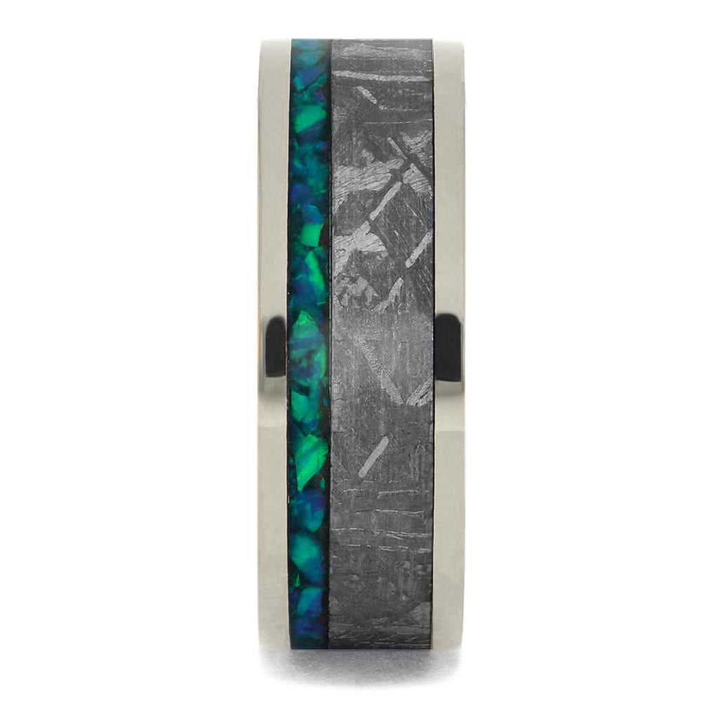 Blue Opal & Meteorite Men's Wedding Band