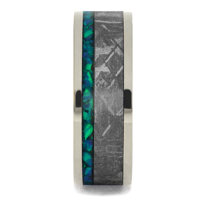 Blue Opal & Meteorite Men's Wedding Band