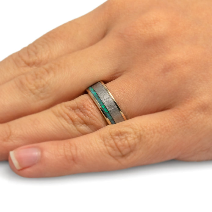 Meteorite and Opal Wedding Band