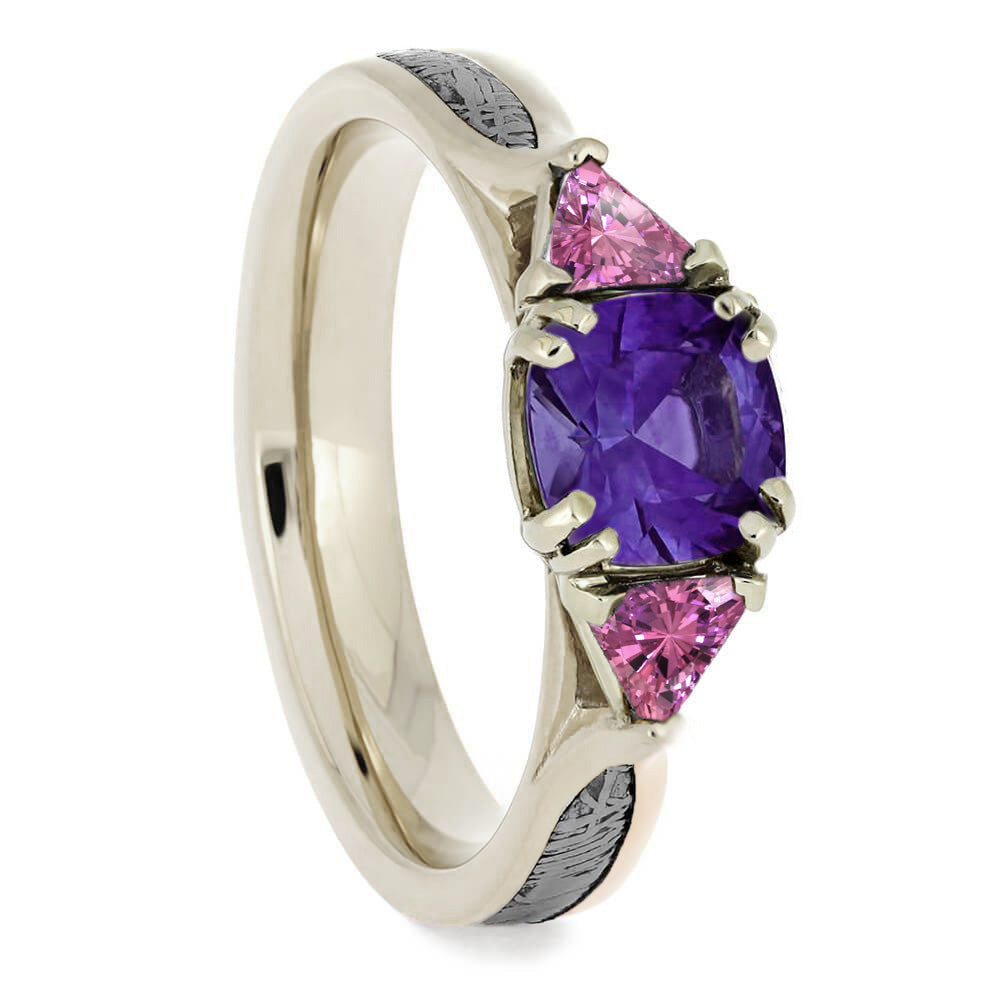 Meteorite & Cushion Cut Amethyst Ring With Pink Sapphires - Jewelry by Johan