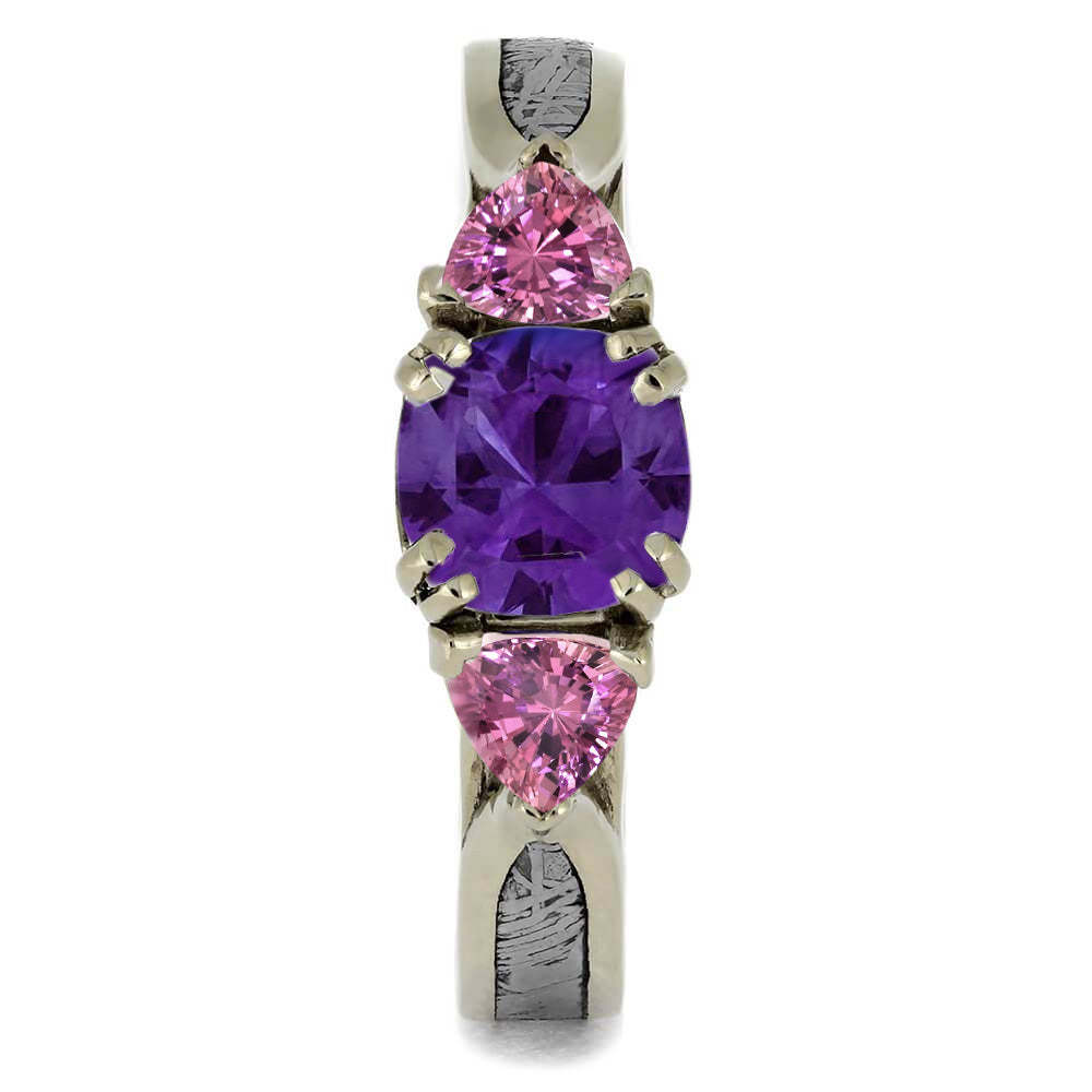 Meteorite & Cushion Cut Amethyst Ring With Pink Sapphires - Jewelry by Johan