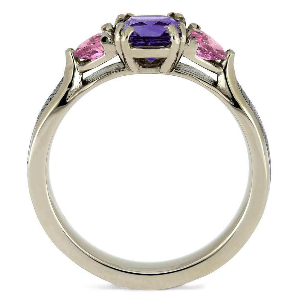 Meteorite & Cushion Cut Amethyst Ring With Pink Sapphires - Jewelry by Johan