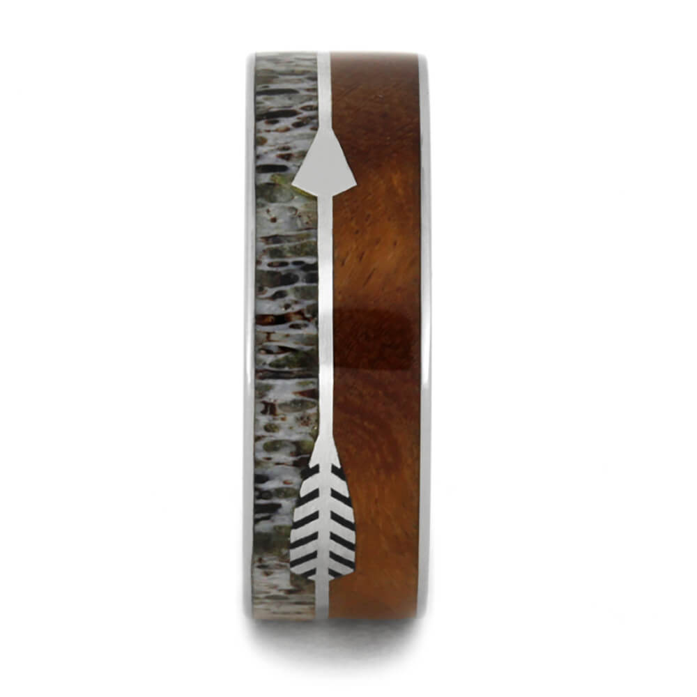 Sterling Silver Arrow Ring with Antler and Ironwood Burl-1842 - Jewelry by Johan
