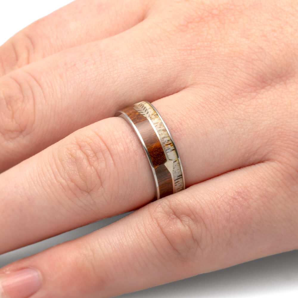 Sterling Silver Arrow Ring with Antler and Ironwood Burl-1842 - Jewelry by Johan