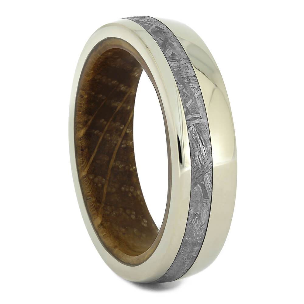 Solid Gold Ring with Meteorite & Whiskey Barrel Wood - Jewelry by Johan