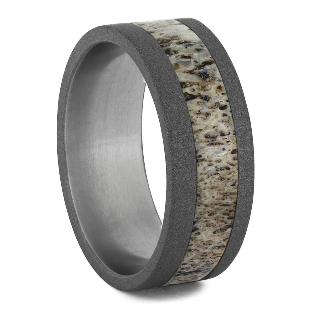 Sandblasted Titanium Ring With Antler Inlay - Jewelry by Johan
