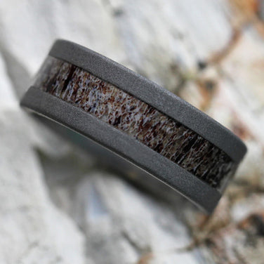 Antler Wedding Band With Sandblasted Titanium