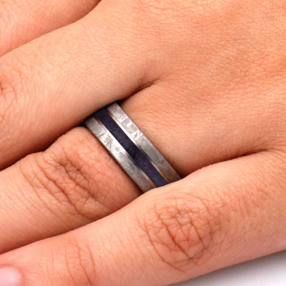 Meteorite Ring With Purple on Hand