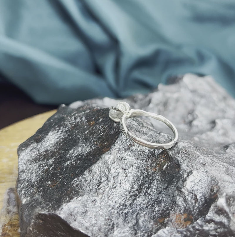 Rough Diamond Engagement Ring With Branch Style Band Inlaid With Meteorite