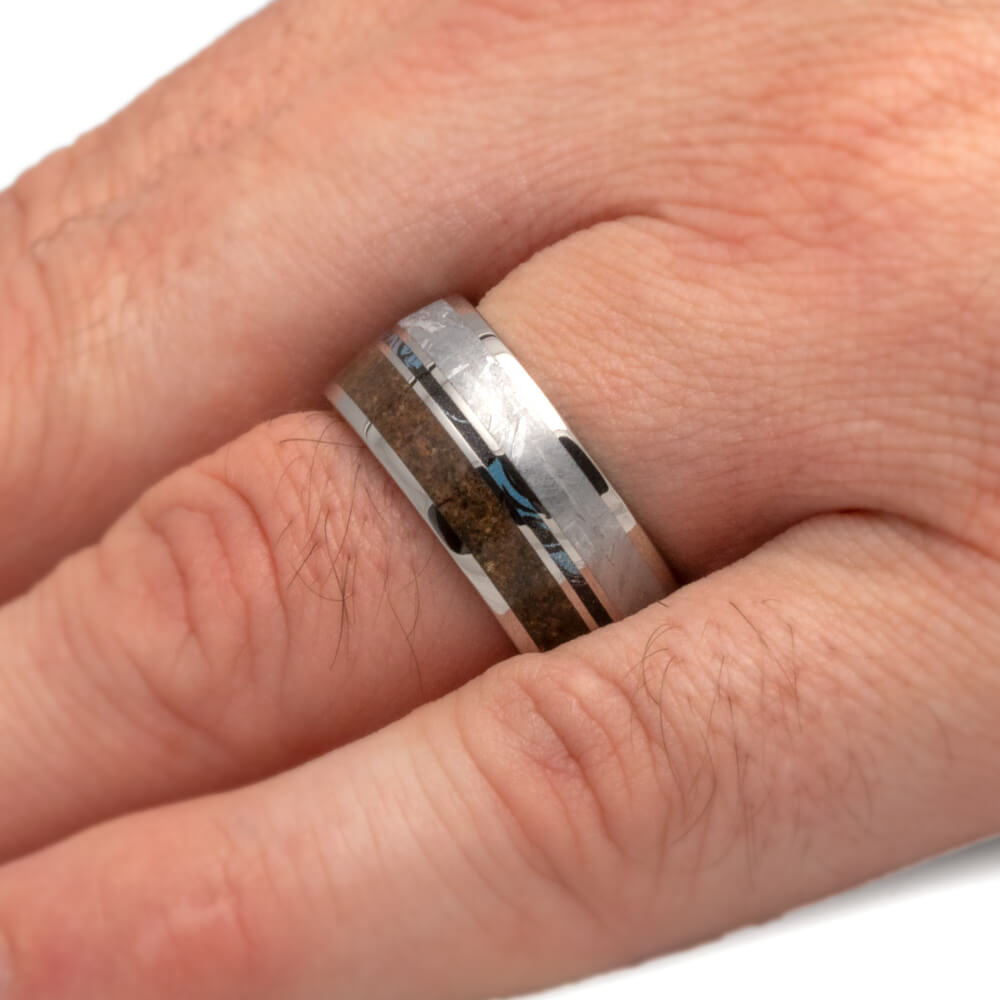 Cobaltium Composite Mokume Ring with Dinosaur Bone and Meteorite-1899 - Jewelry by Johan