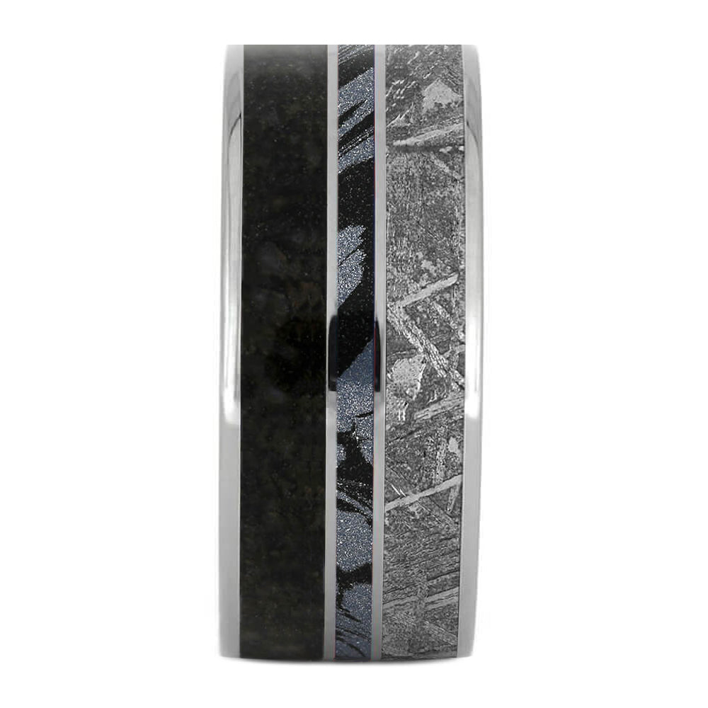 Cobaltium Composite Mokume Ring with Dinosaur Bone and Meteorite-1899 - Jewelry by Johan