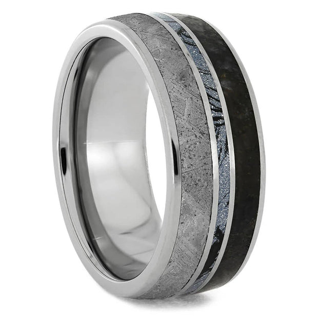 Cobaltium Composite Mokume Ring with Dinosaur Bone and Meteorite-1899 - Jewelry by Johan