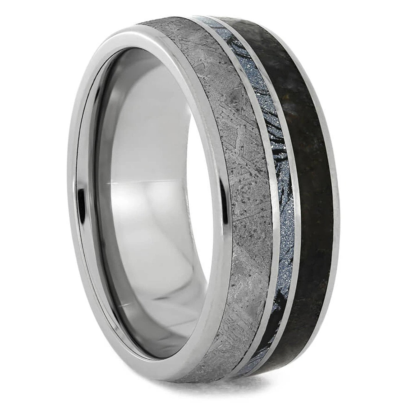 Cobaltium Composite Mokume Ring with Dinosaur Bone and Meteorite-1899 - Jewelry by Johan