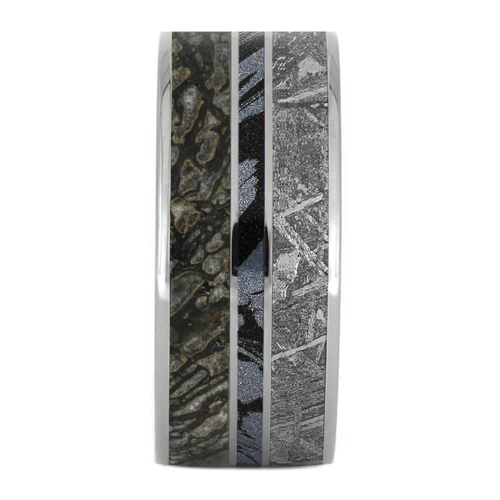 Cobaltium Composite Mokume Ring with Dinosaur Bone and Meteorite-1899 - Jewelry by Johan