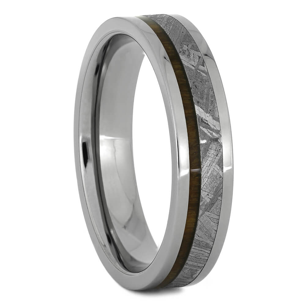 Titanium Wedding Band With Meteorite And Lignum Vitae Wood-1918 - Jewelry by Johan