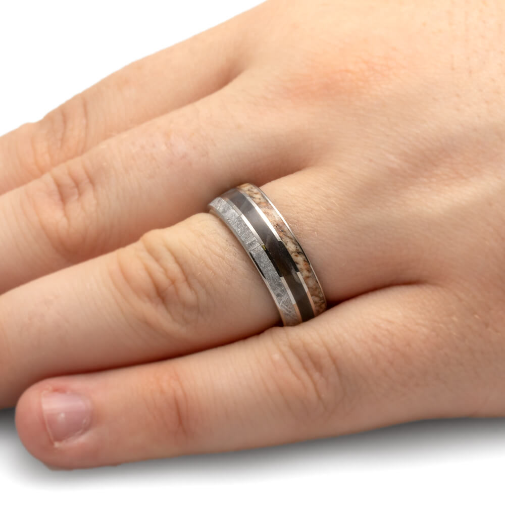 Wedding Band With Meteorite, Dinosaur Bone, And Petrified Wood-1921 - Jewelry by Johan