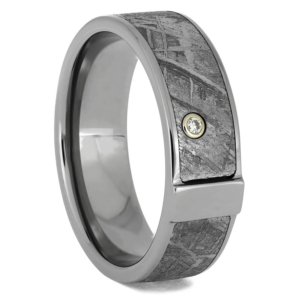 Meteorite and Diamond Wedding Band