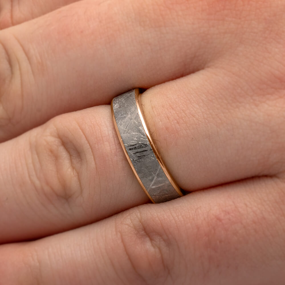 Meteorite Ring with Rose Gold Edges, Unique Men's Wedding Band-1946 - Jewelry by Johan