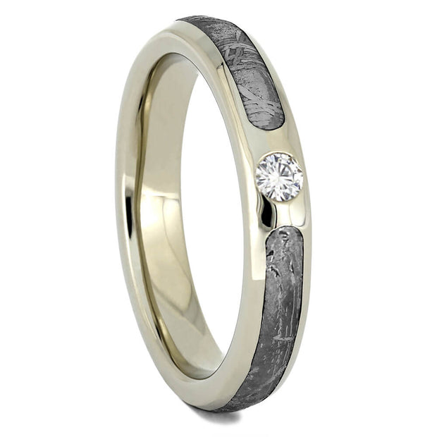 Authentic Meteorite Ring with White Gold Edges