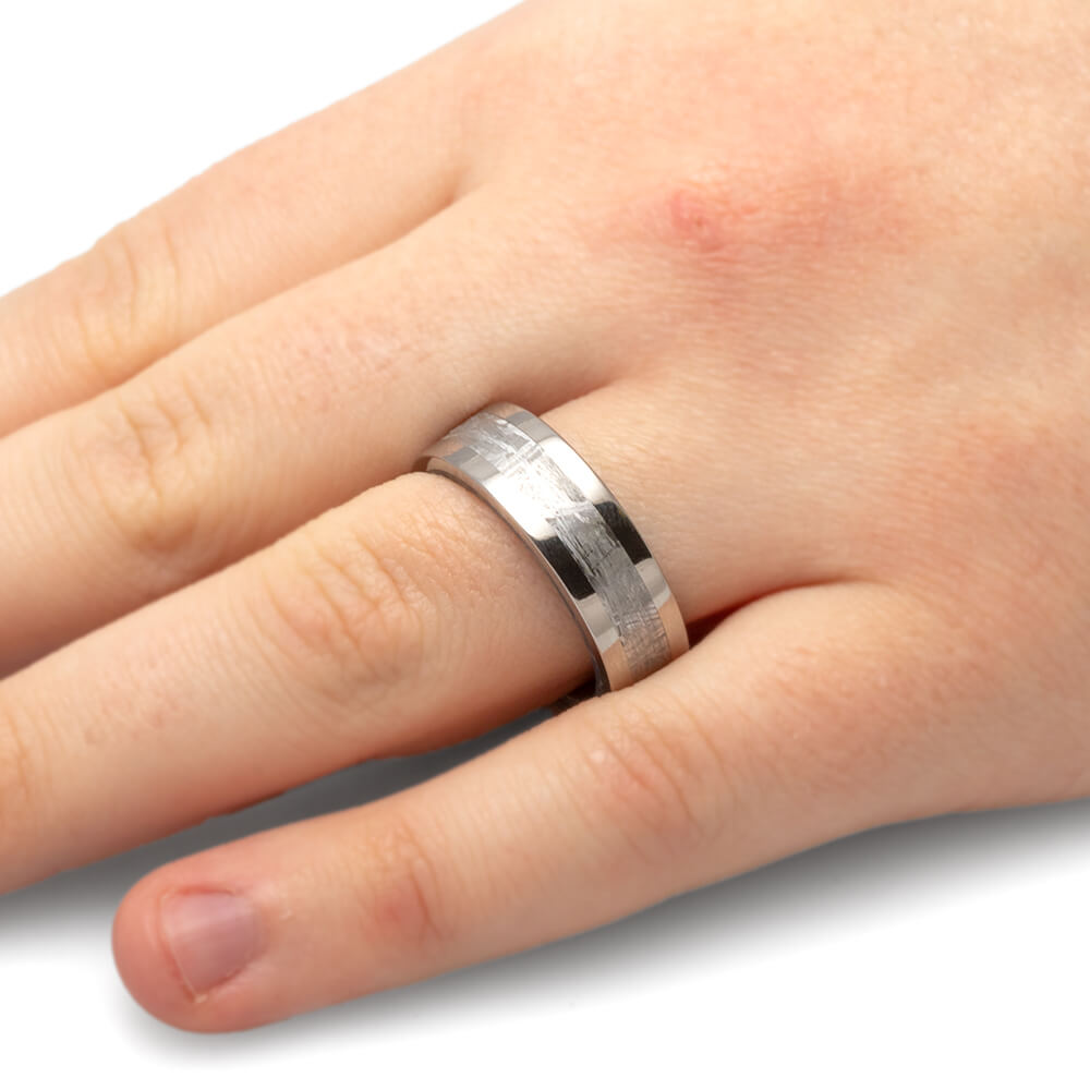 Meteorite Men's Wedding Band With Composite Mokume Gane Sleeve-1963 - Jewelry by Johan