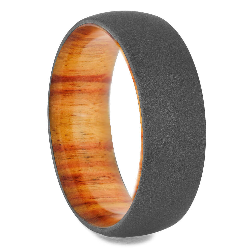 8mm Tulipwood Ring With Sandblasted Titanium Overlay, In Stock-SIG3000 - Jewelry by Johan