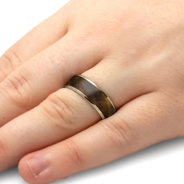 Rose Gold Ring with Black Ash Burl Wood Ring Inlay-1974 - Jewelry by Johan