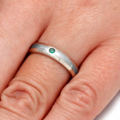 White Gold Engagement Ring with Emerald And Meteorite-2270 - Jewelry by Johan