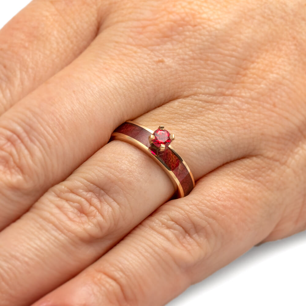 Ruby Engagement Ring with Ruby Redwood Inlay-1995 - Jewelry by Johan