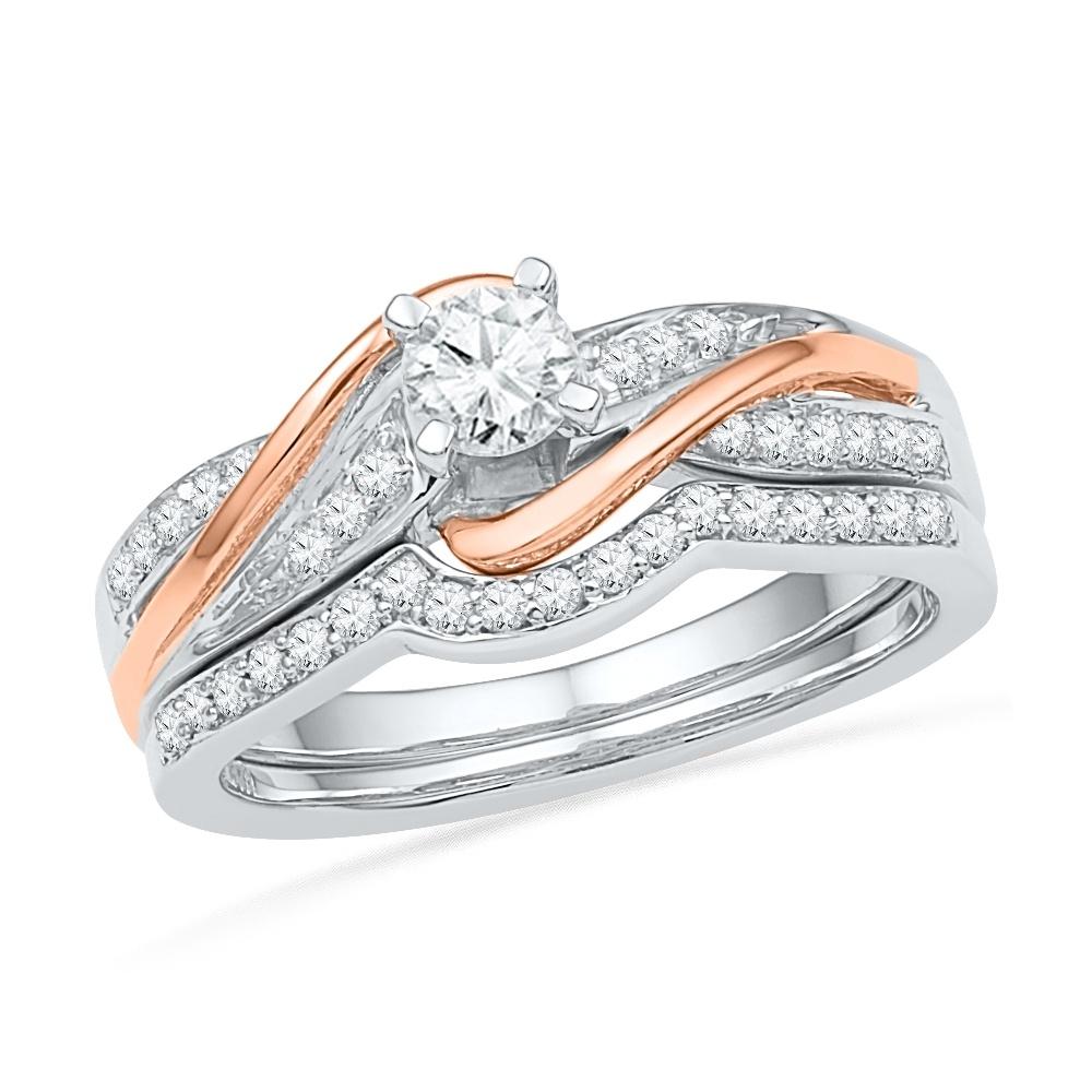 Sterling Silver and Rose Gold Diamond Twist Engagement Ring-SHRB018347-SS - Jewelry by Johan
