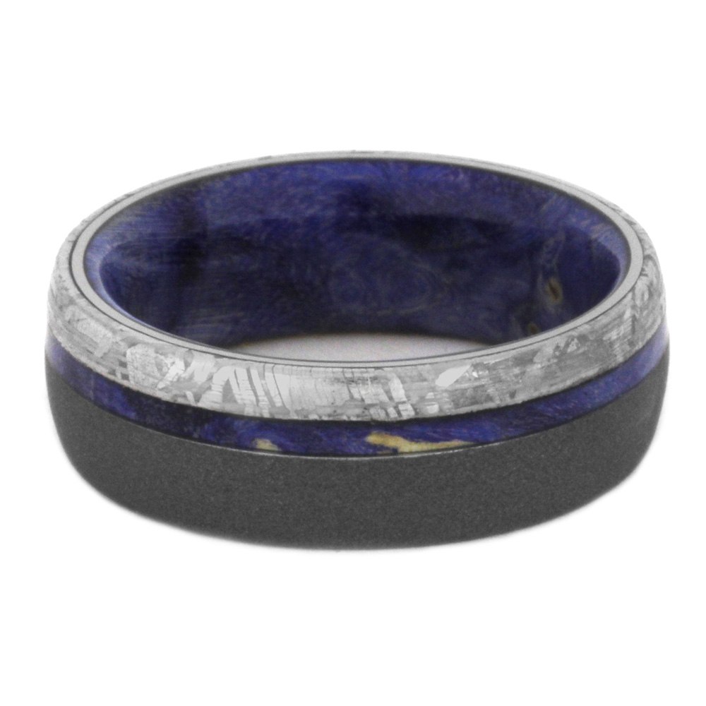Meteorite Men's Wedding Band, Wooden Ring With Sandblasted Titanium-3496 - Jewelry by Johan