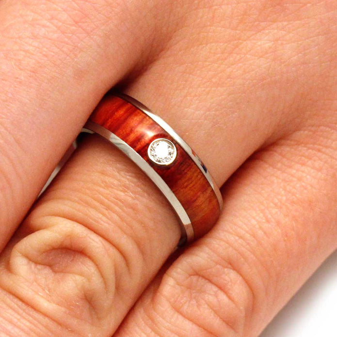 Diamond Wood Wedding Band With White Gold Bezel And Titanium Ring-3148 - Jewelry by Johan