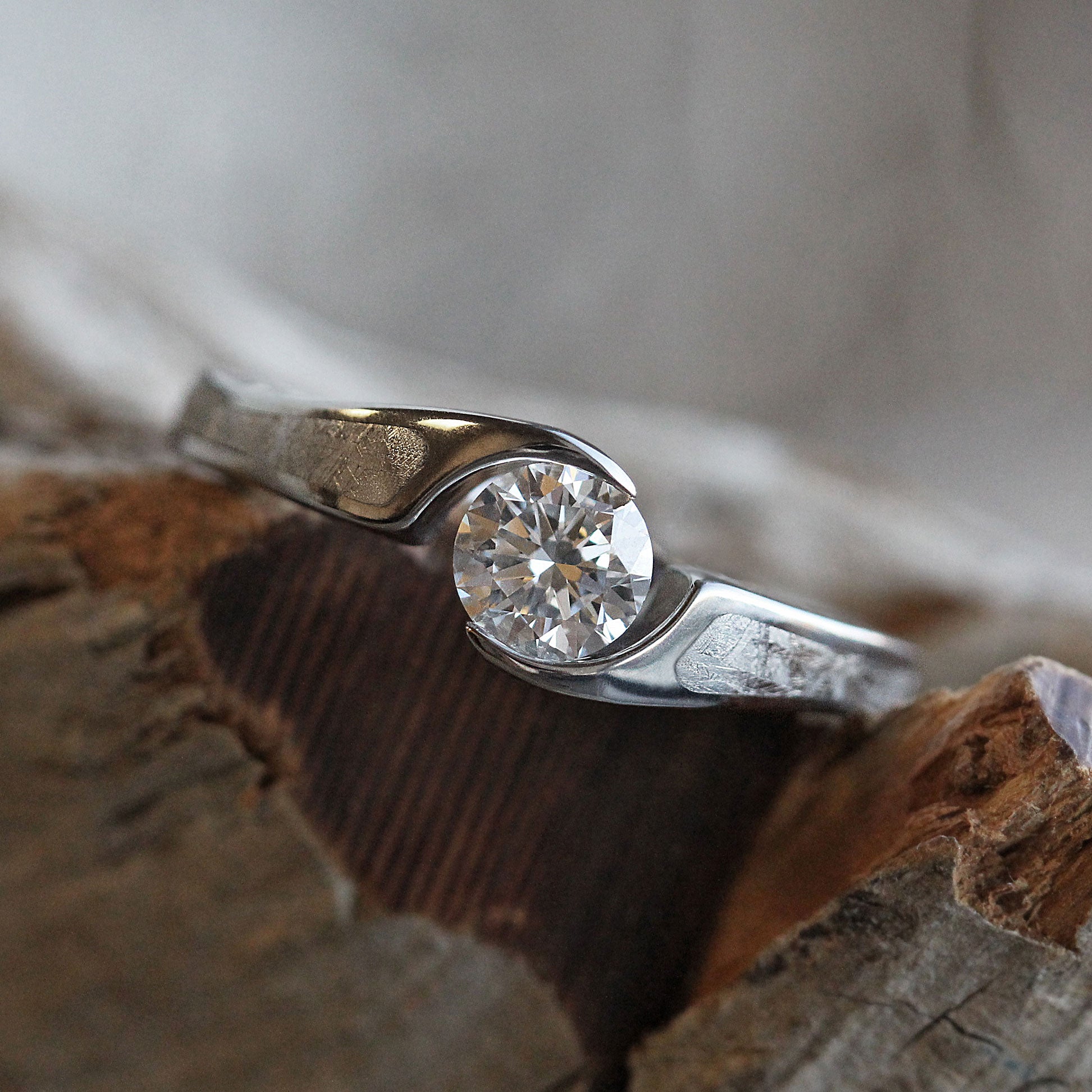 Tension Set Diamond Engagement Ring, Meteorite Wedding Ring-2275 - Jewelry by Johan