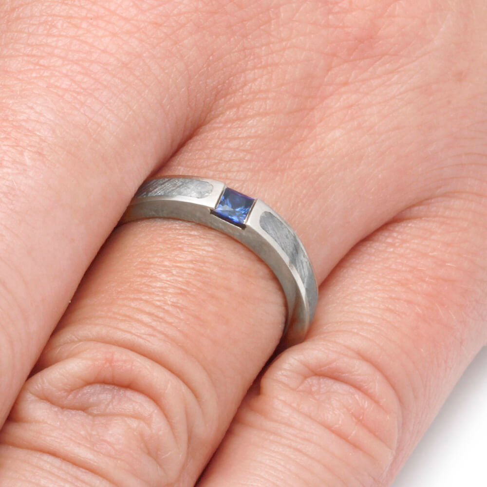 Blue Sapphire Engagement Ring, Meteorite Ring in White Gold-2185 - Jewelry by Johan
