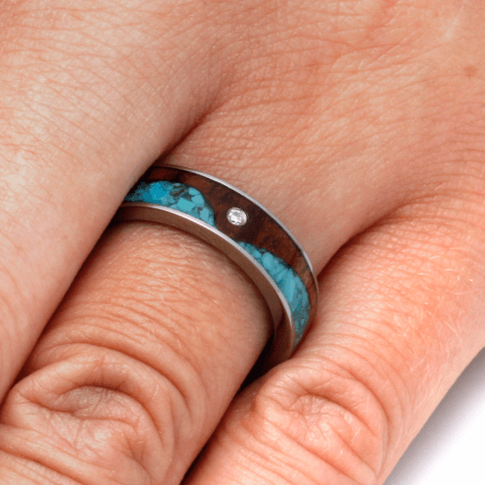 Wave Ring With Koa Wood And Turquoise-2127 - Jewelry by Johan