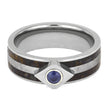 Meteor Engagement Ring With Sapphire, Titanium Ring Inlaid With Dinosaur Bone-2550 - Jewelry by Johan