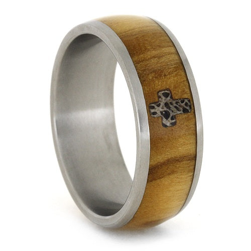 Olive Wood Ring With Deer Antler Inlay In Cross Shape-1763 - Jewelry by Johan