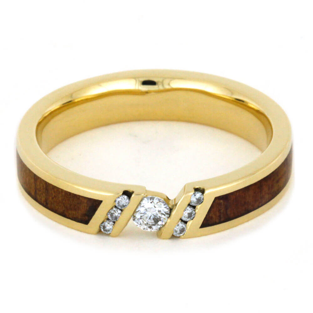 Unique Diamond Engagement Ring With Koa Wood, Yellow Gold Ring-3595 - Jewelry by Johan