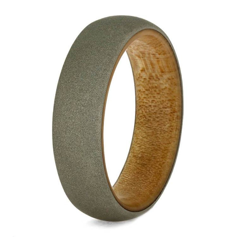 Sandblasted White Gold Ring, Wedding Band With Bamboo Wood Sleeve-3716 - Jewelry by Johan