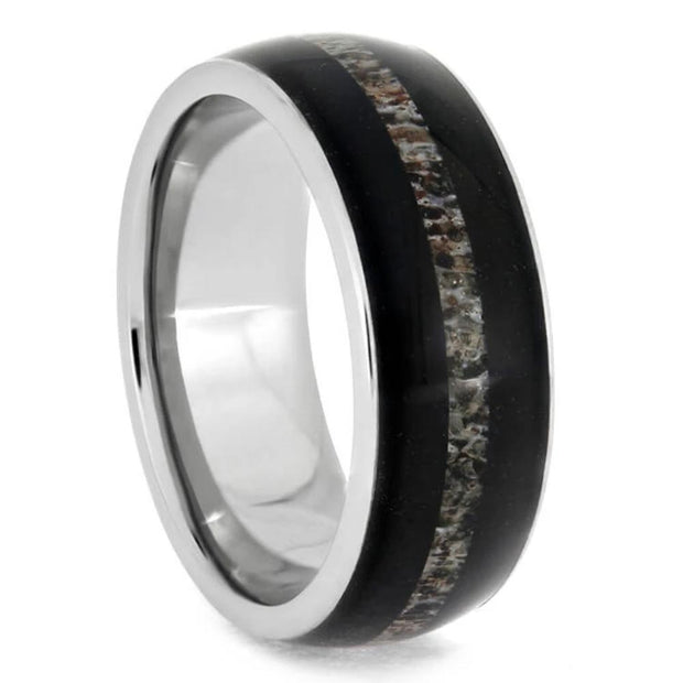 Masculine African Blackwood Ring with Antler Center Inlay-1734 - Jewelry by Johan