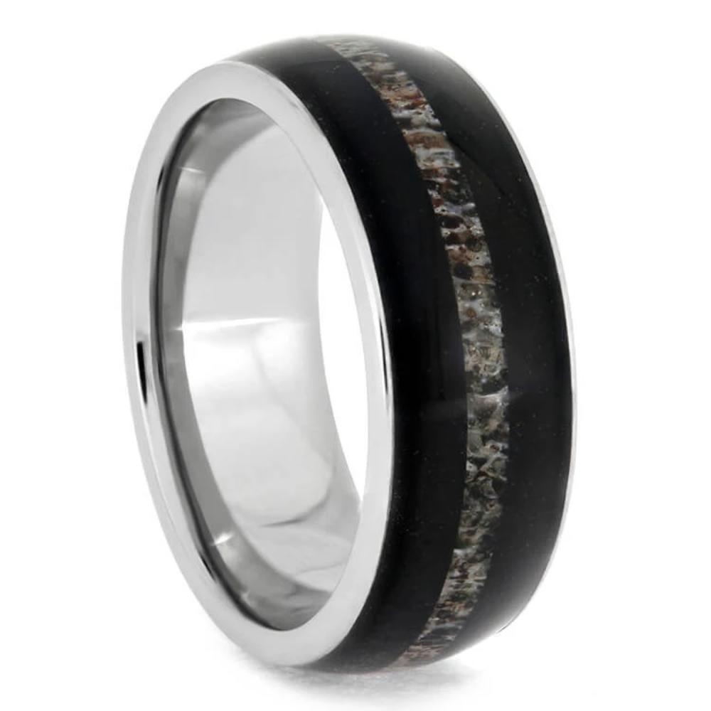Masculine African Blackwood Ring with Antler Center Inlay-1734 - Jewelry by Johan