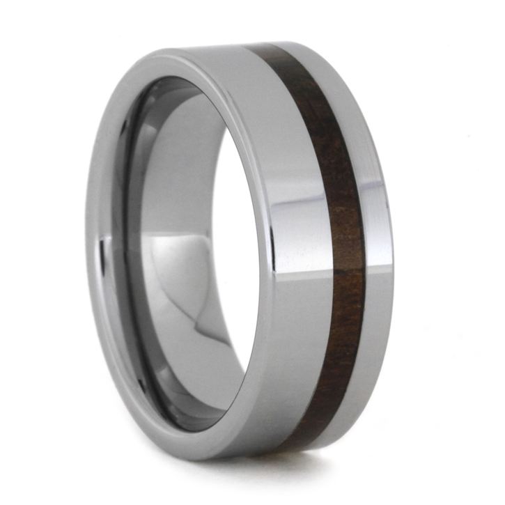 Polished Tungsten Ring With Caribbean Rosewood Inlay, Size 9-RS8354 - Jewelry by Johan