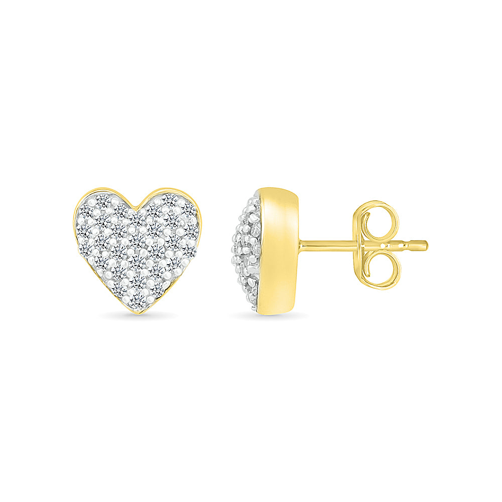 Heart Stud Earrings with Diamonds, White Gold or Sterling Silver - JBJ