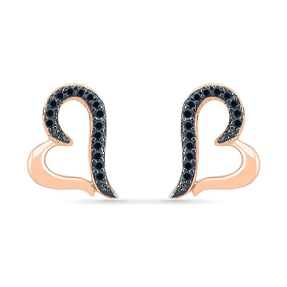 Black Diamond Heart Earrings, Pink Gold or Silver-SHEH201256 - Jewelry by Johan