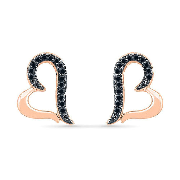 Black Diamond Heart Earrings, Pink Gold or Silver-SHEH201256 - Jewelry by Johan