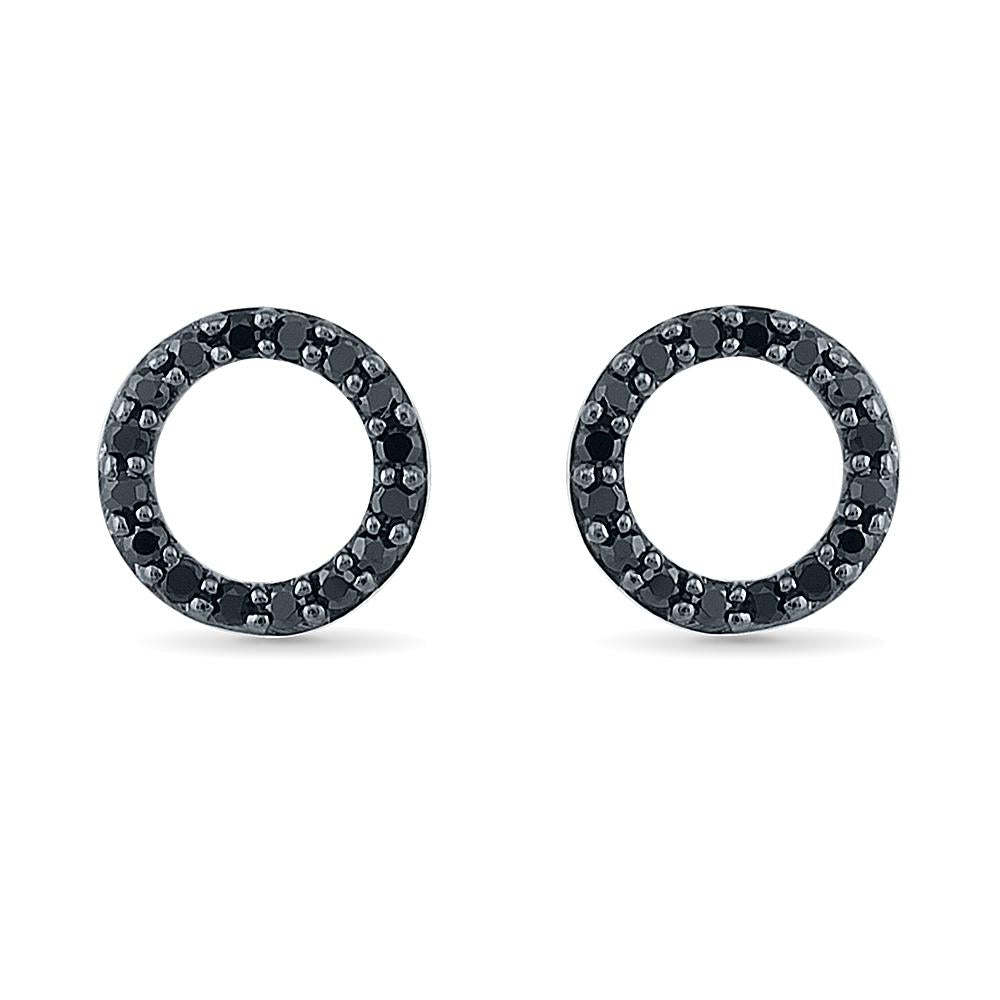 Black Diamond Circle Stud Earrings, White Gold or Silver-SHEW201881 - Jewelry by Johan