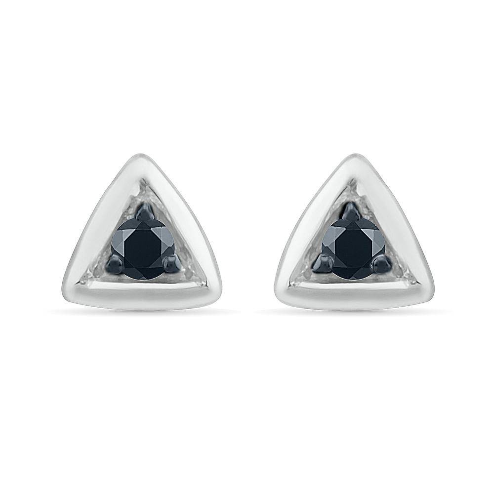 Black Diamond Triangle Stud Earrings, Pink Gold or Silver-SHES202302 - Jewelry by Johan