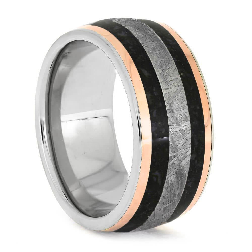 Dinosaur Bone Ring & Meteorite Ring With Gold Pinstripes - Jewelry by Johan