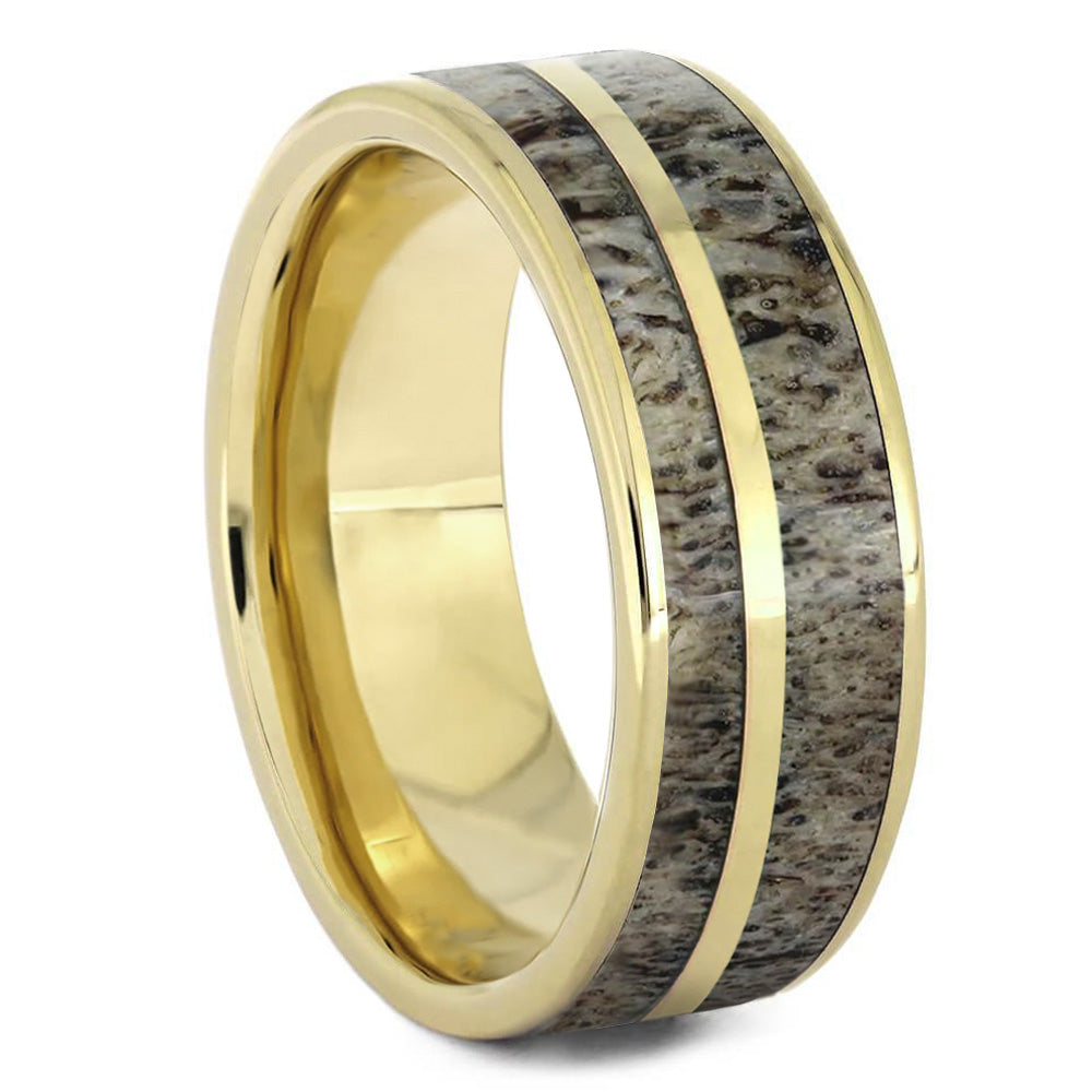 Solid Yellow Gold Wedding Band With Antler