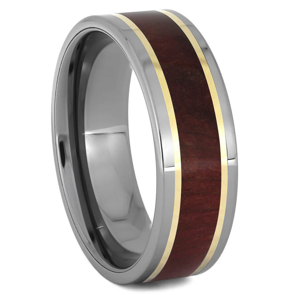 Ruby Redwood Wedding Band With Gold Pinstripes - Jewelry by Johan